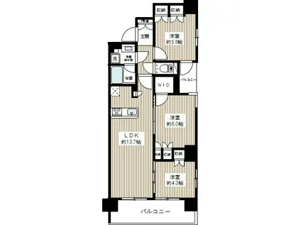 アーリアシティ川崎(3LDK/11階)の間取り写真