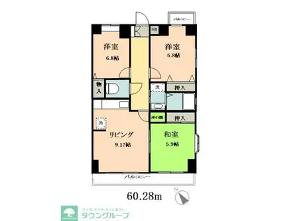 グレース八広(3LDK/9階)の間取り写真