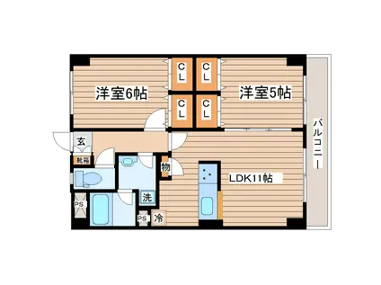 ＪＲ東北本線 名取駅 徒歩2分 5階建 築24年(2LDK/5階)の間取り写真