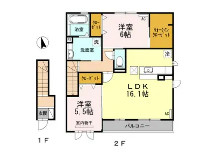 ジョワボヌール(2LDK/2階)の間取り写真