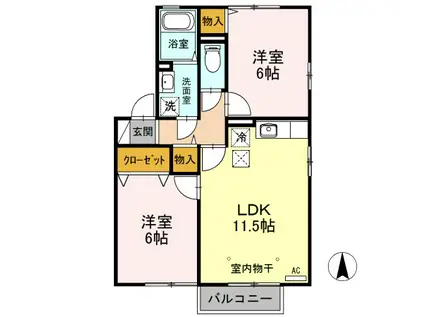 プールラヴィA棟(2LDK/1階)の間取り写真