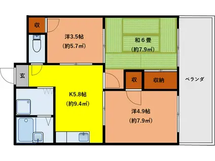 宮田町寿ビル(3K/2階)の間取り写真