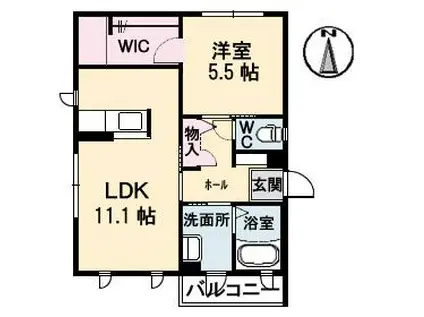 ドゥ・カショー エプ(1LDK/2階)の間取り写真