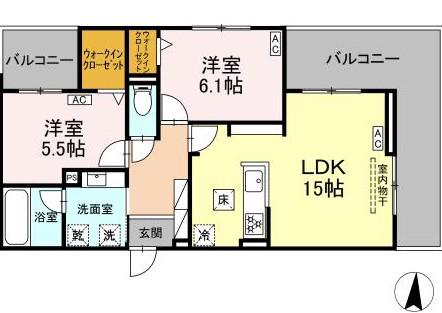 セレスティア檀溪通(2LDK/1階)の間取り写真