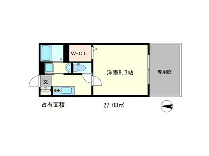 叡山電鉄鞍馬線 岩倉駅(京都) 徒歩14分 2階建 築15年(1K/1階)の間取り写真