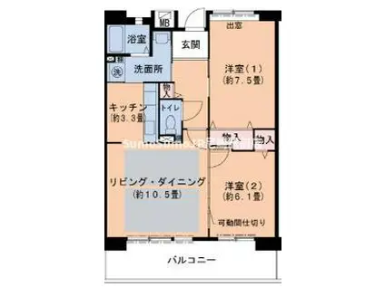 パークタウン西武庫3号棟(2LDK/2階)の間取り写真