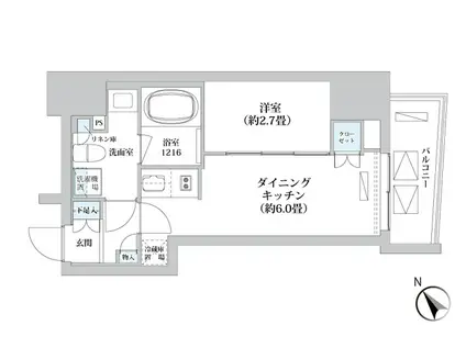 LUMA高輪(1DK/5階)の間取り写真