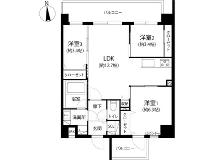 MODERN ASPIRATION 大濠公園(3LDK/2階)の間取り写真