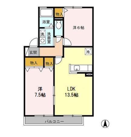 ドムス清華(2LDK/1階)の間取り写真