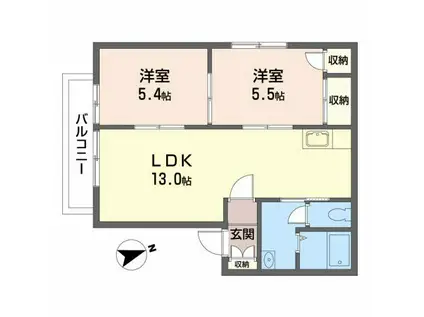 ヴァン・ヴェール(2LDK/2階)の間取り写真