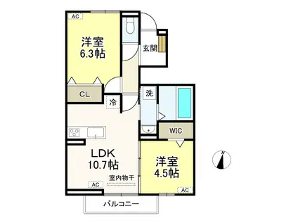 ペニーレーン石神井台 A棟(2LDK/1階)の間取り写真