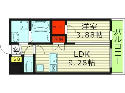 LU・RARA諸口(1LDK/10階)の間取り写真