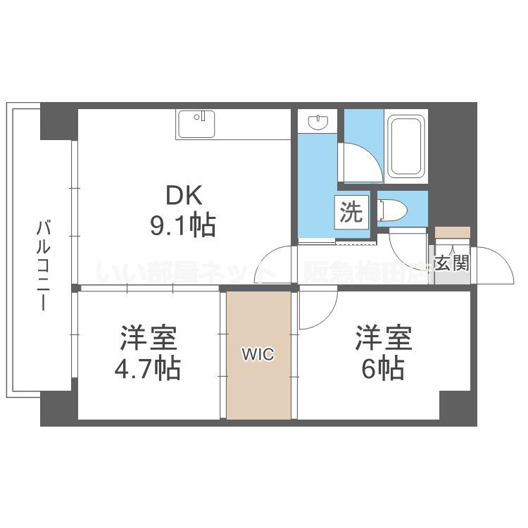 ES-GRANDE UMEDAKITA(2DK/7階)の間取り写真