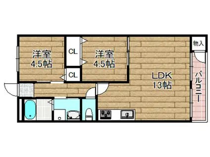 森田マンションB(2LDK/2階)の間取り写真