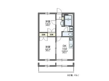 レオパレスファーストステージF(2DK/1階)の間取り写真