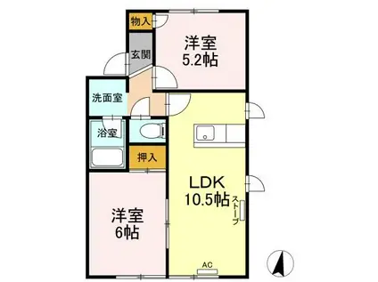 ハイネス自由ケ丘B棟(2LDK/1階)の間取り写真