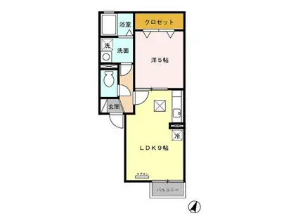 セジュール北安東(1LDK/1階)の間取り写真