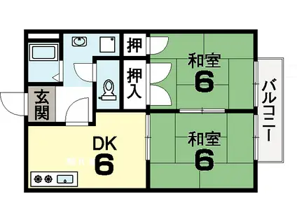 シャトヴェールB棟(2DK/1階)の間取り写真