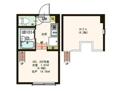 GIARDINO(1K/2階)の間取り写真