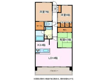 サーパス松本庄内(3LDK/5階)の間取り写真