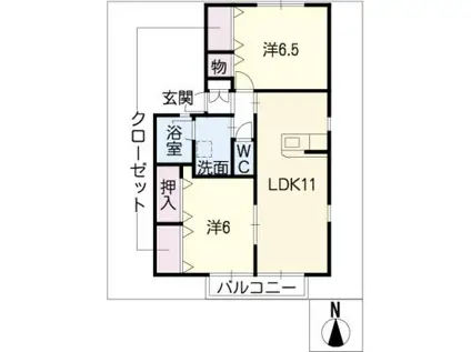 ハートタウン飛鳥D棟(2LDK/2階)の間取り写真