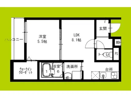 フジパレス岸和田下松II番館(1LDK/1階)の間取り写真