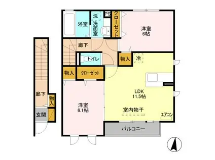 スカイブルー I(2LDK/2階)の間取り写真