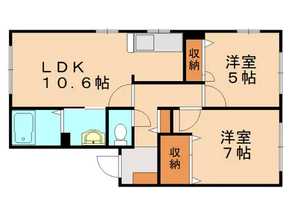 パークサイド笹山 B棟(2LDK/1階)の間取り写真