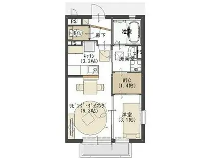 サンクテュエール II(1SK/2階)の間取り写真
