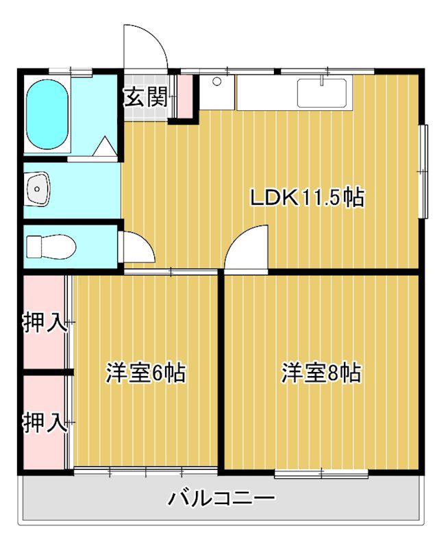 グランデ堤(2LDK/2階)の間取り写真