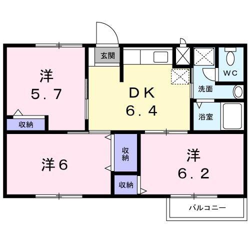サンパティークA(3DK/2階)の間取り写真