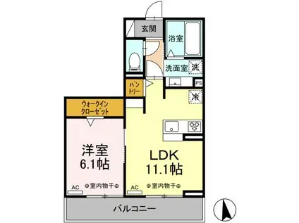 ソレール北浦(1LDK/2階)の間取り写真