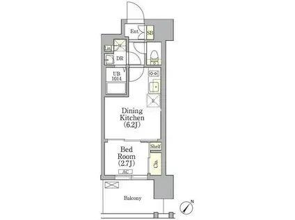 エル・セレーノ横浜関内プリマ(1DK/5階)の間取り写真