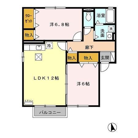 アスピラシオンB(2LDK/1階)の間取り写真