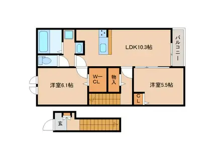 フラン・ソレイユ 学園前(2LDK/2階)の間取り写真