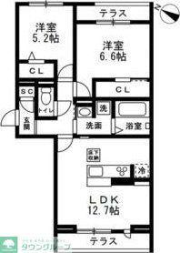 フルール(2LDK/3階)の間取り写真