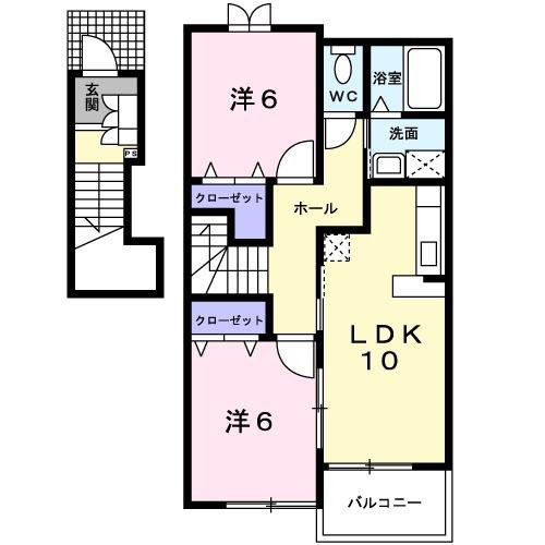 ヴィオラレジデンスA(2LDK/2階)の間取り写真