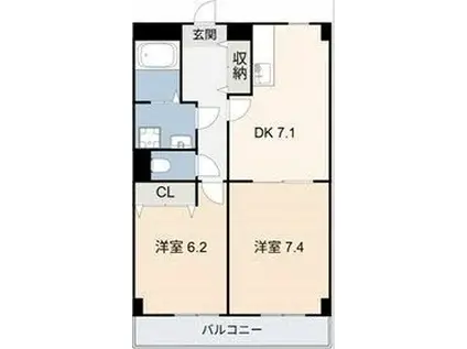 SOLE城山(2DK/1階)の間取り写真