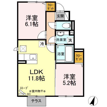 メール ママン(2LDK/1階)の間取り写真