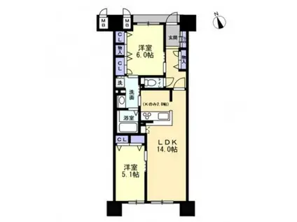 アルファライフ玉藻公園(2LDK/9階)の間取り写真