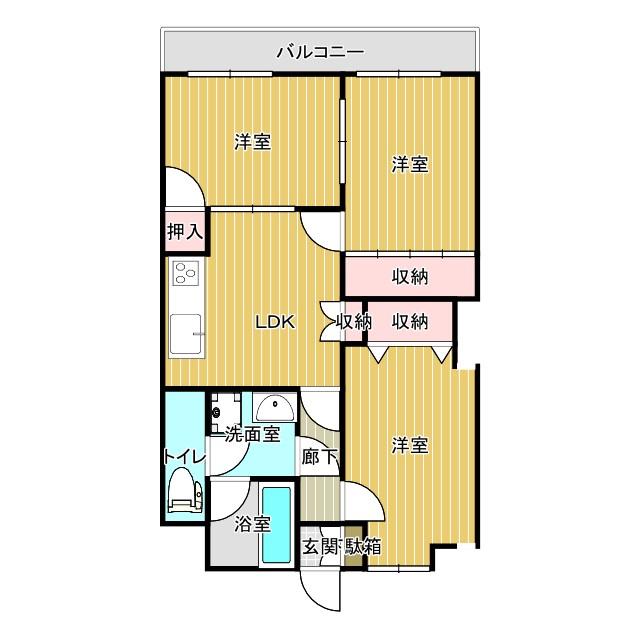 ユナイテッド萩原(3DK/4階)の間取り写真