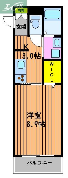 ヴァンベール京山(1K/2階)の間取り写真