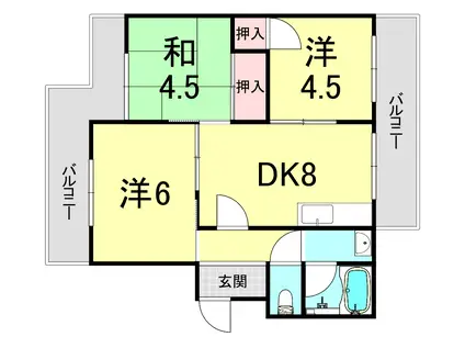 サニーライフ新多聞(3DK/3階)の間取り写真