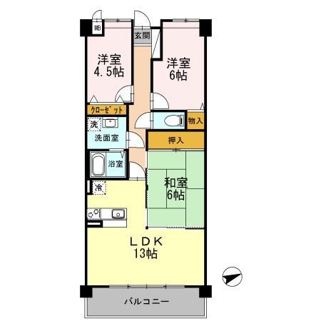 プラザハイツ二ツ屋 F棟(3LDK/2階)の間取り写真