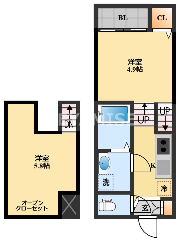 MODERN PALAZZO 貝津FAVEUR(1SK/1階)の間取り写真