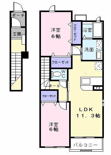 パークサイドA(2LDK/2階)の間取り写真