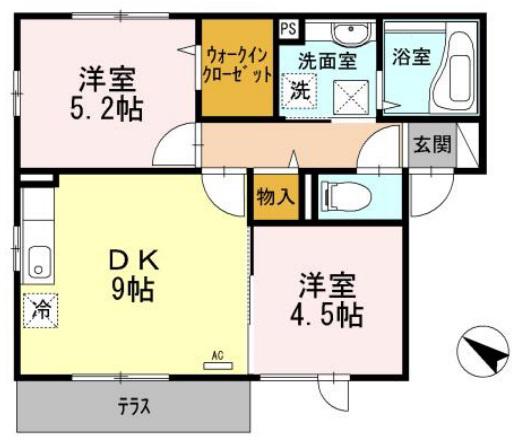 メゾン松ノ浜II(2DK/1階)の間取り写真