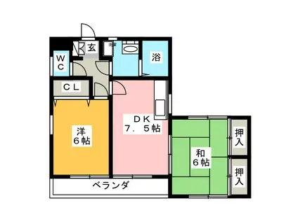 高木アパート(2DK/2階)の間取り写真