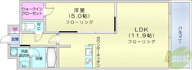 パークヒルズ榴岡(1LDK/1階)の間取り写真