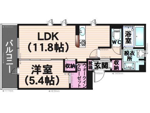 第3アヴェニュー(1LDK/1階)の間取り写真